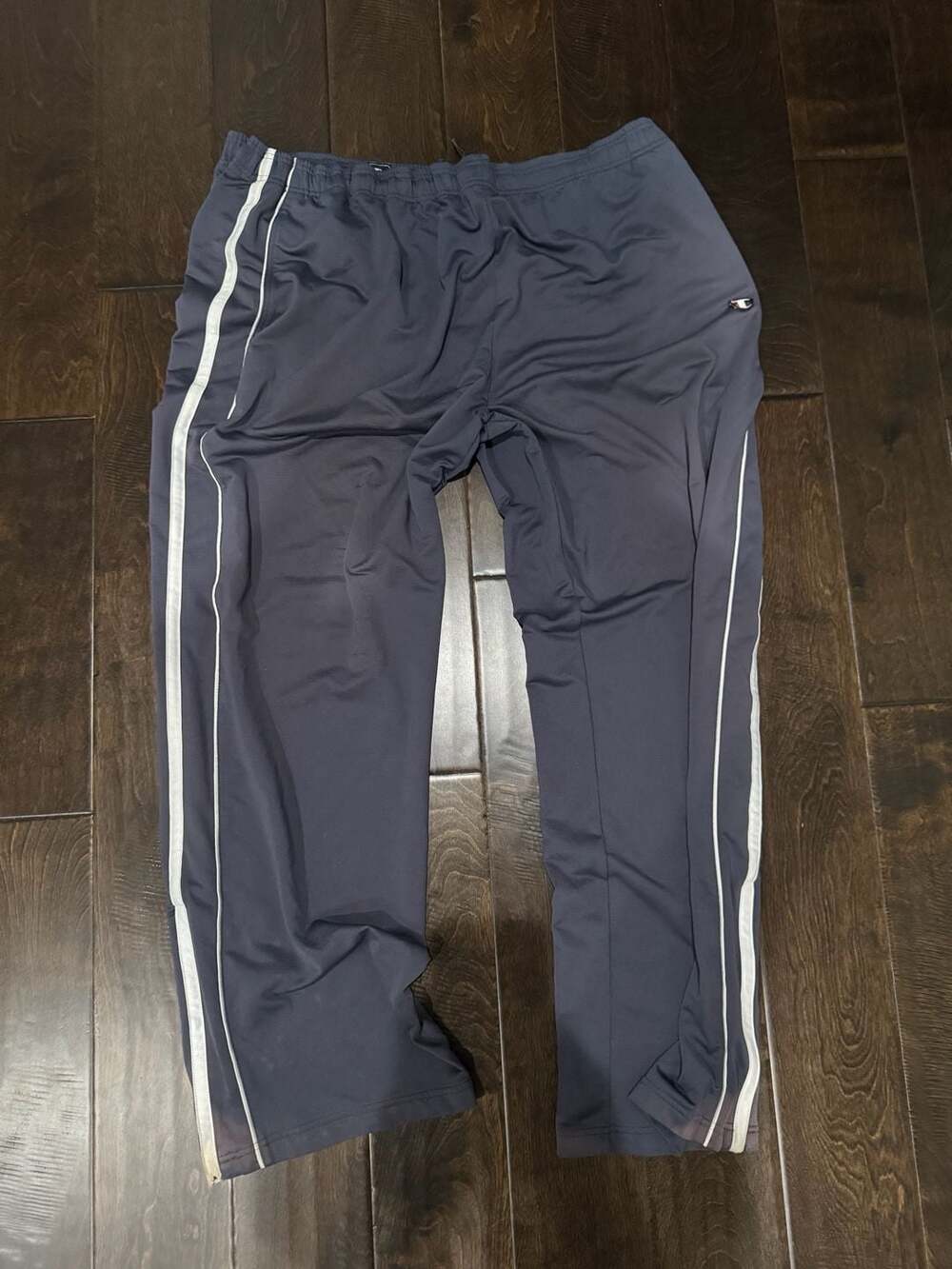Vintage Champion XXL Navy Blue Mesh Track Pants with Side Stripes